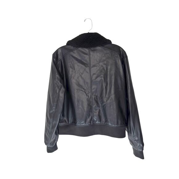 Gap Faux Leather Bomber Jacket Black Punk Emo Casual Sherpa Collar Small - Picture 9 of 12